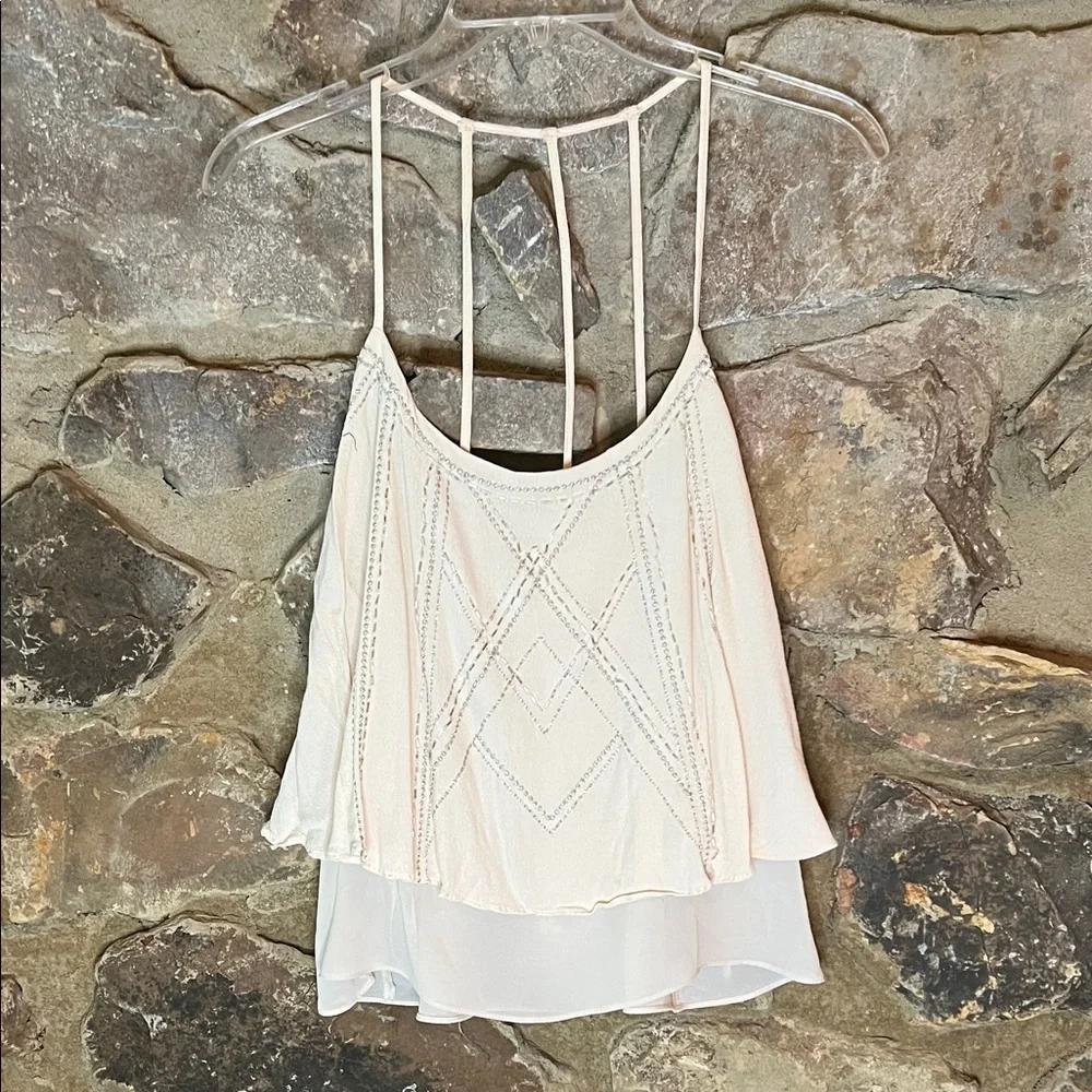 Miss Me Size Large Cream Color Beaded Strappy Women’s Halter Top